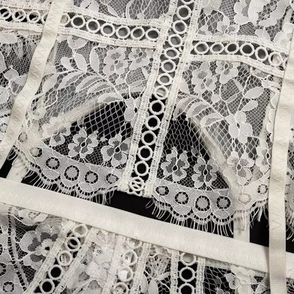 White Eyelash Lace 2Pc Garter Lingerie Set - Picture 3 of 11